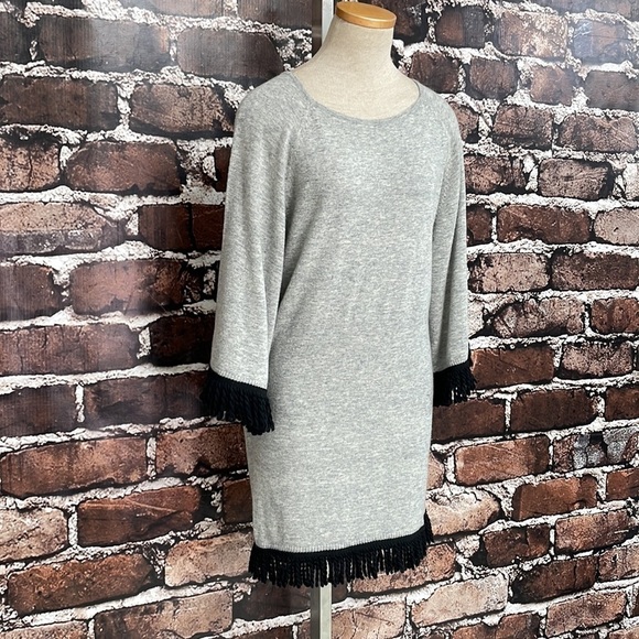 Ethereal Papercrane Sweater Tunic Dress Grey Black Fringe Size Small - Picture 5 of 11